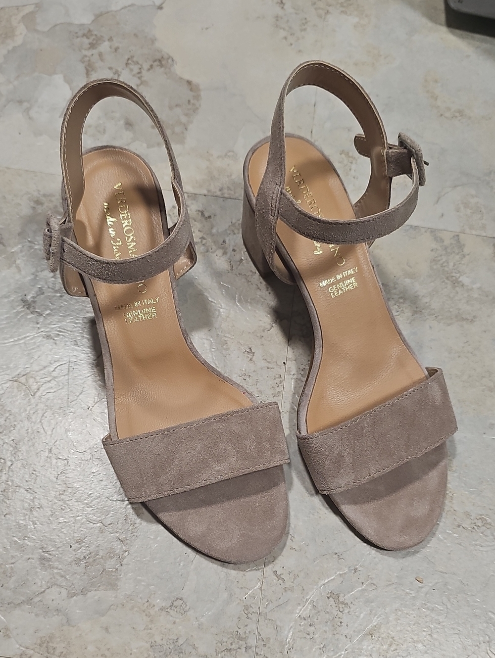 Italian Shoemakers Taupe Suede Block Heel Sandals
